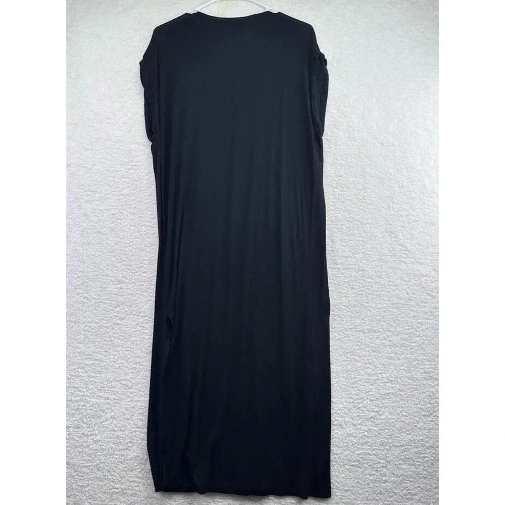 Zara Dress‎ Womens Large Black V Neck Maxi Short Sleeve Casual Stretch